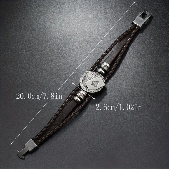 Versatile Punk Inspired PU Leather Men's Bracelet With Unique Poker Charm - Picture 4 of 6